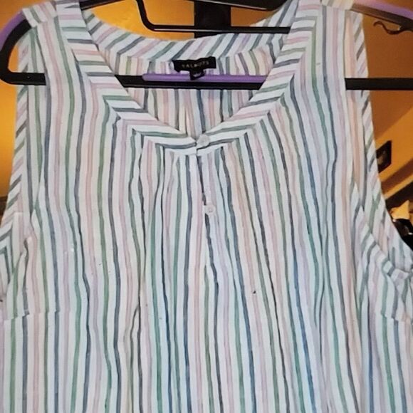 TALBOTS LINEN SLEEVELESS STRIPED FLOWY BLOUSE TOP L LARGE - Picture 3 of 4